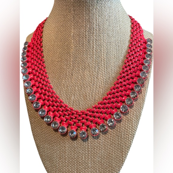 Jewelry - 🍀 Orange Enamel Statement Necklace w/ Rhinestones🍀
